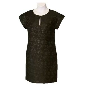 Kay Unger Sheath Cocktail Dress Sz 10 Jacquard Metallic Black Polished Old Money